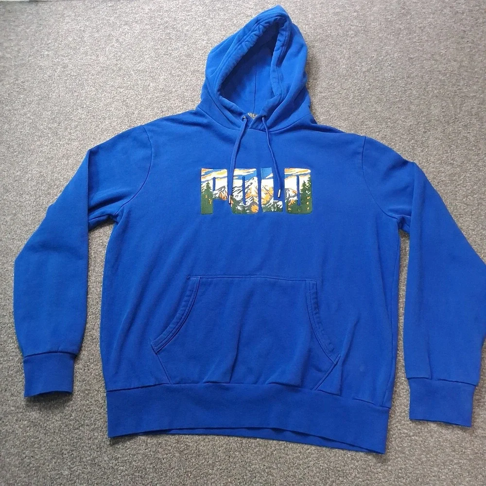 Polo Ralph Lauren Blue Mountain Graphic Fleece Hoodie Cotton Men's L Gorpcore